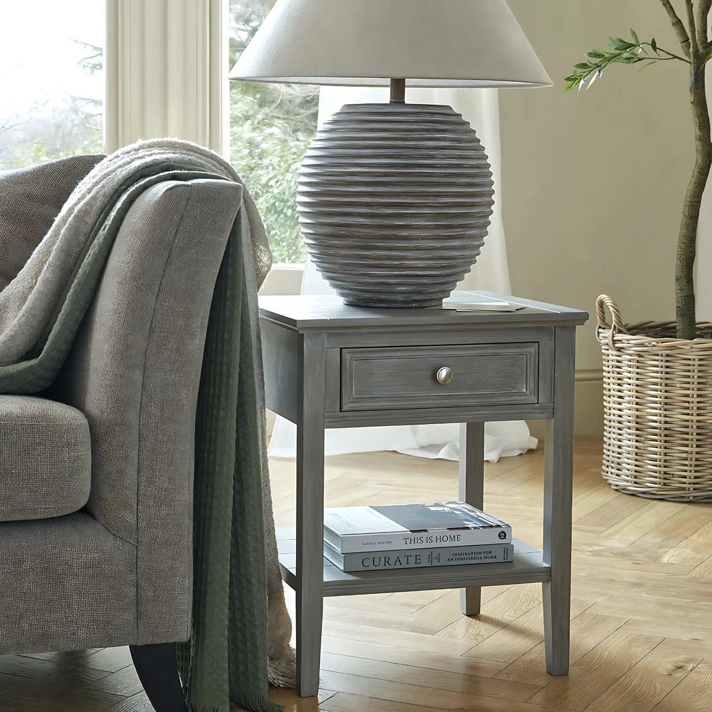 Tables material and finish reference for The Serene Collection One Drawer Side Table