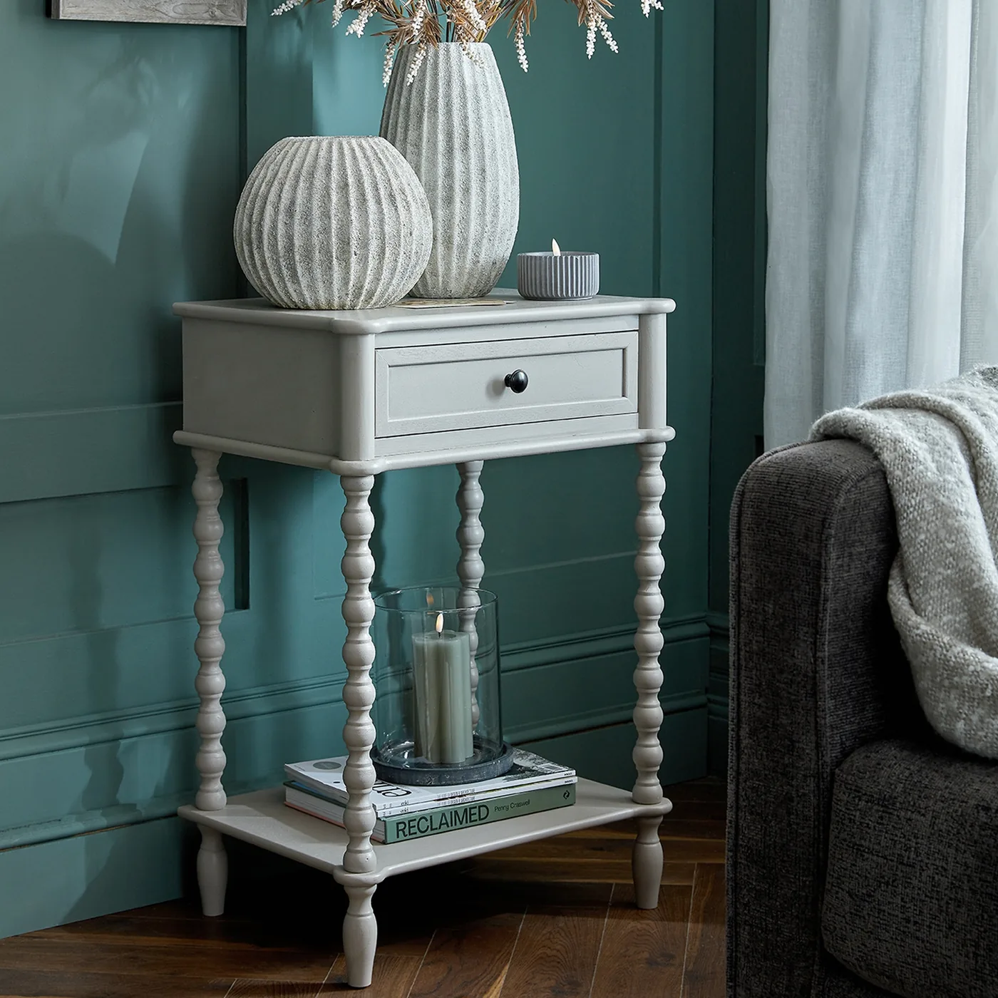 Tables material and finish reference for The Camden Collection One Drawer Side Table