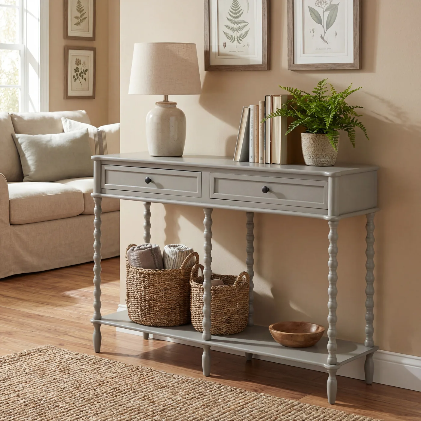 Tables material and finish reference for The Camden Collection Large Two Drawer Console Table