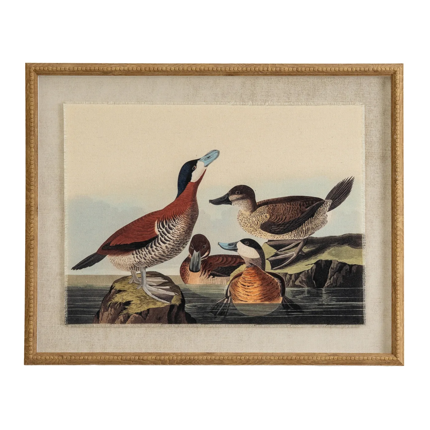 Decor material and finish reference for Flora & Fauna Collection Ducks On Linen In Beaded Frame