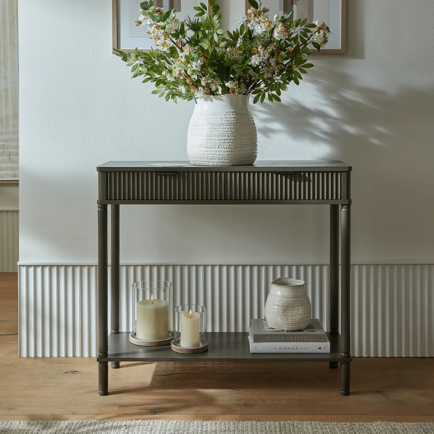 Tables material and finish reference for Reed Collection 2 Drawer Console