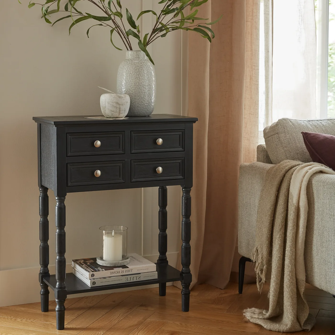 Tables material and finish reference for Contour Collection 4 Drawer Side Table