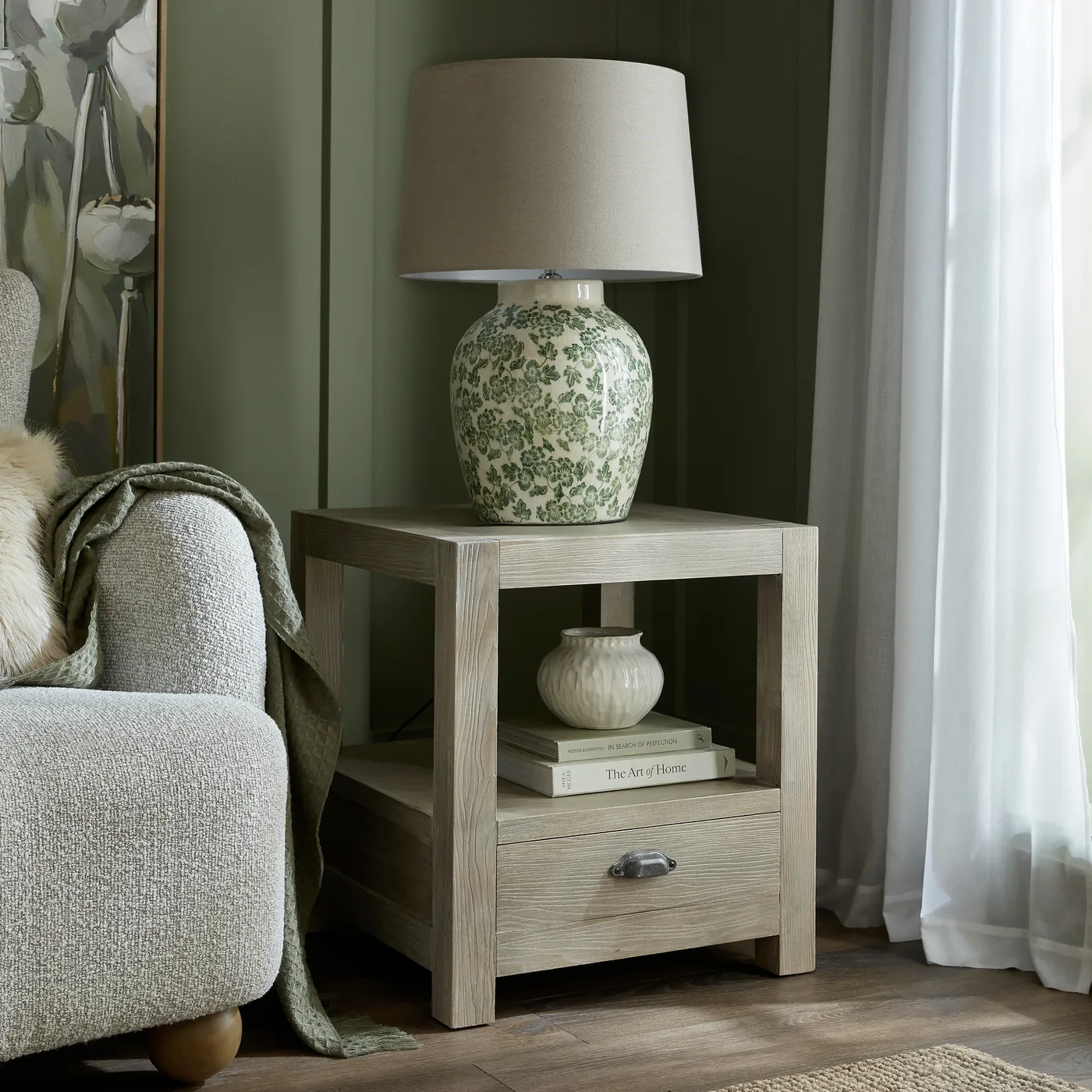 Tables material and finish reference for Haldon Collection 1 Drawer Side Table With Shelf