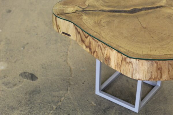 Round glass oak coffee table