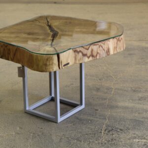 Round glass oak coffee table