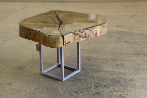 Round glass oak coffee table